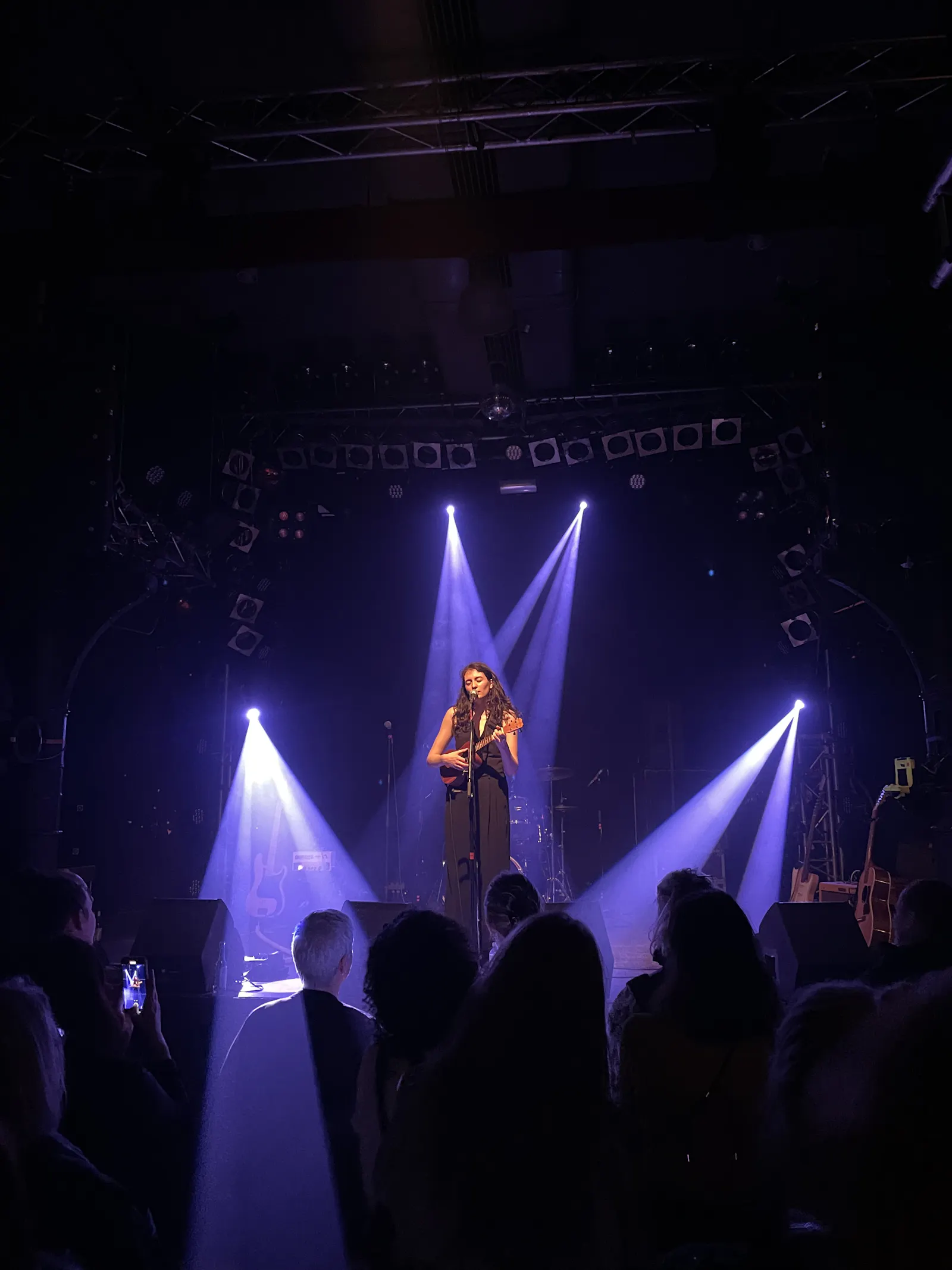 Mina Richman live in Hamburg im Knust. Musikerin im Scheinwerferlicht. Aus dem Publikum heraus fotografiert. 

Credit: Caro Schwarz