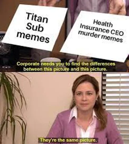 "Theyre the same picture"-Meme, auf der einen Seite Titan sub memes, auf der anderen der CEO-Mord