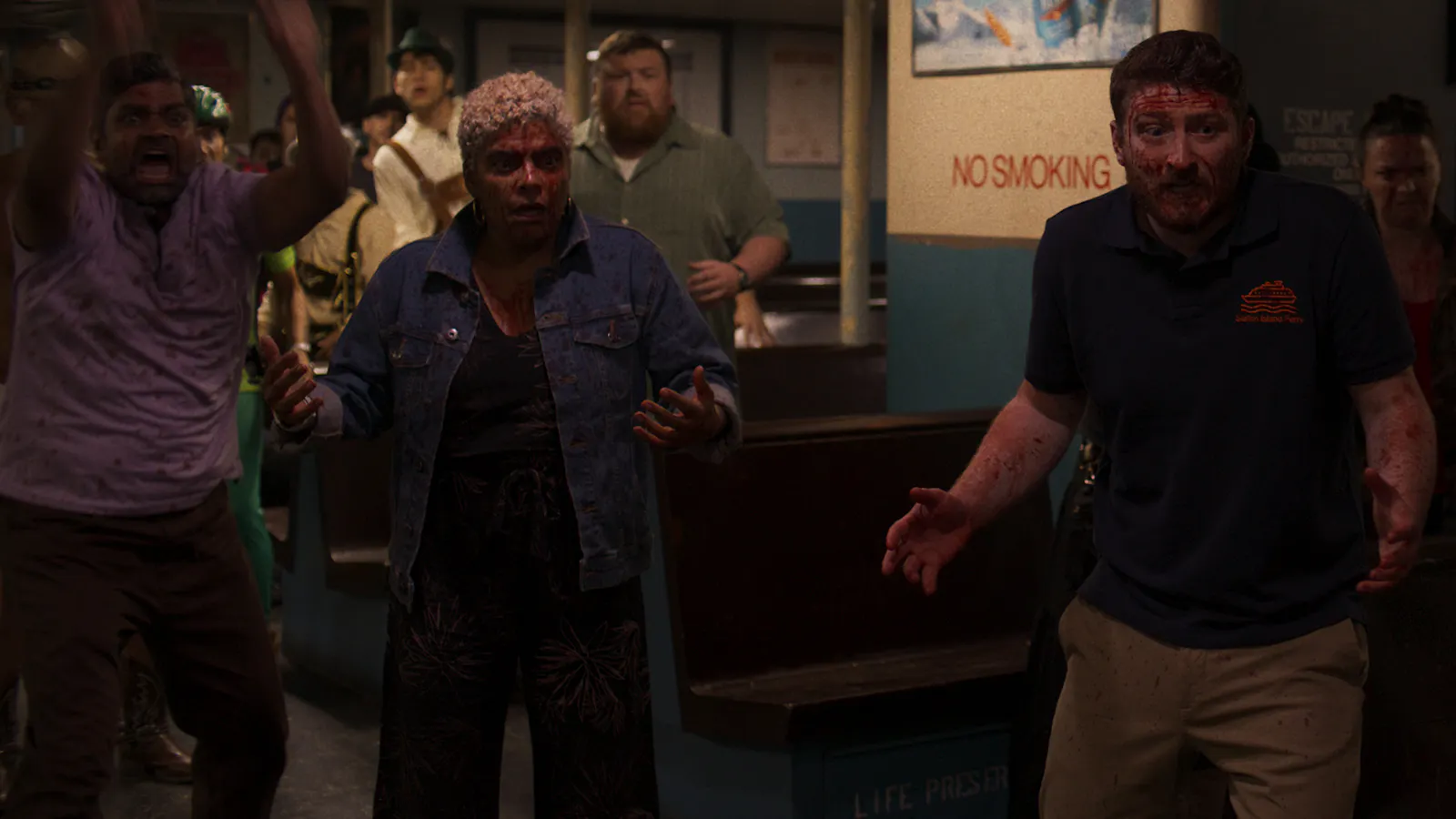 Passagiere in Screamboat Staten Island Ferry Blut Gesicht Schock