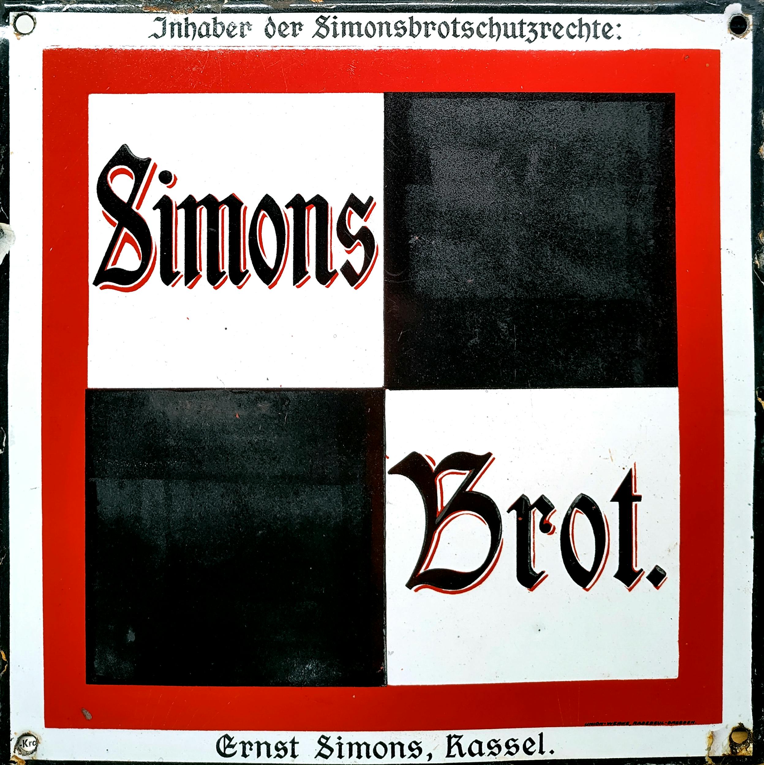 Emaille-Schild der Simonsbrot-Fabrik in Kassel (Sammlung Lutz Geißler).