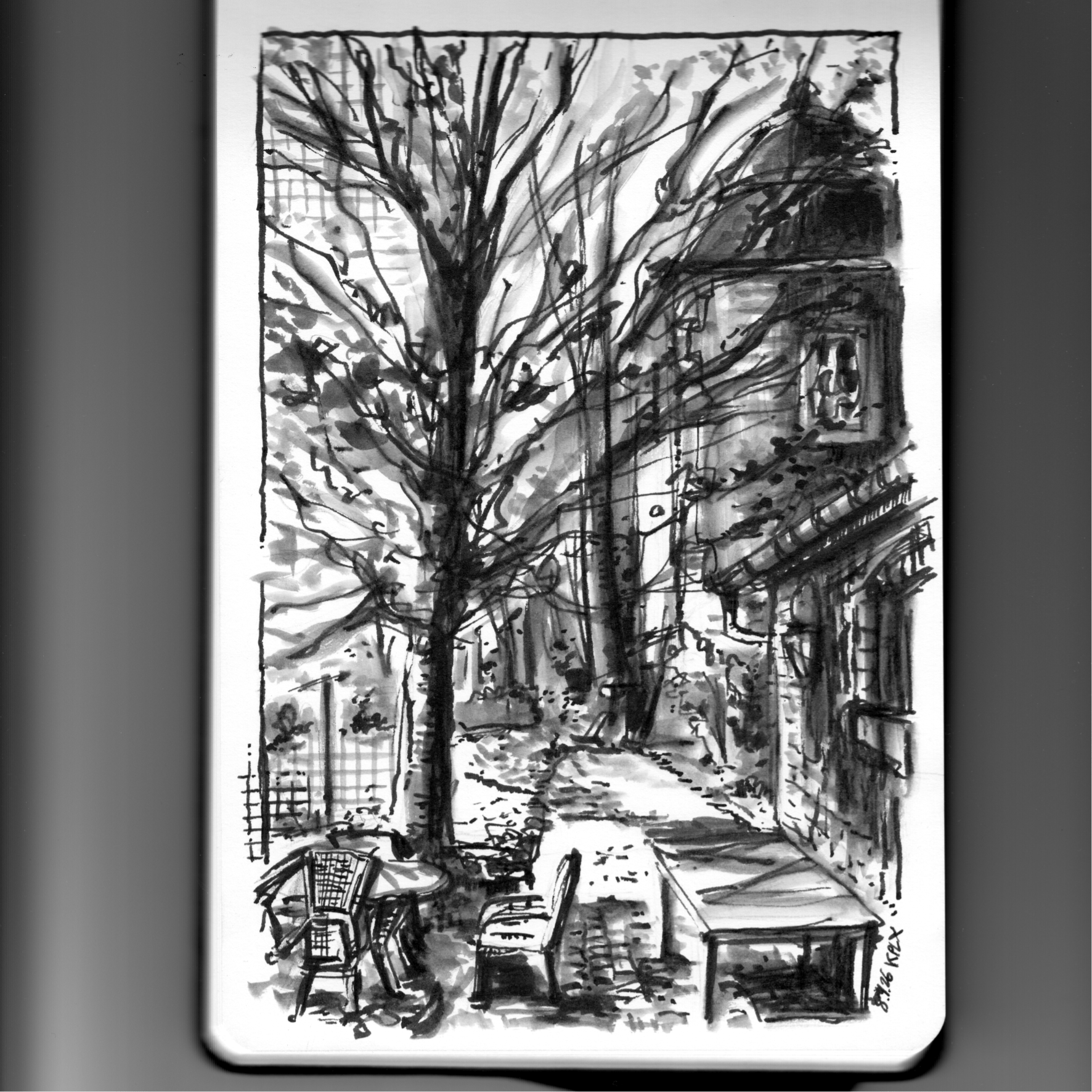 Urban Sketch, Sketchbook Ink Drawing, Abdij Rolduc