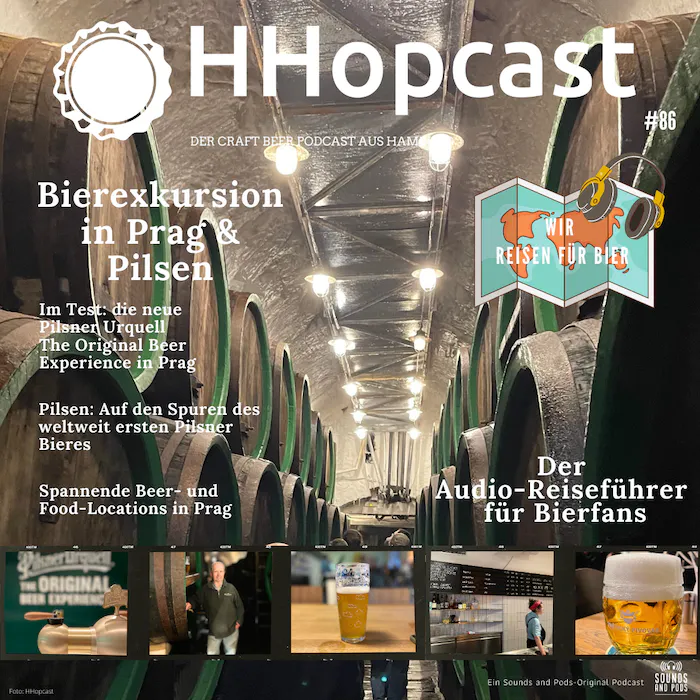 Podcast über Prag und Pilsen, Cover. Das Foto zeigt die Fässer im Felsgewölbe der Pilsner Urquell-Brauerei.