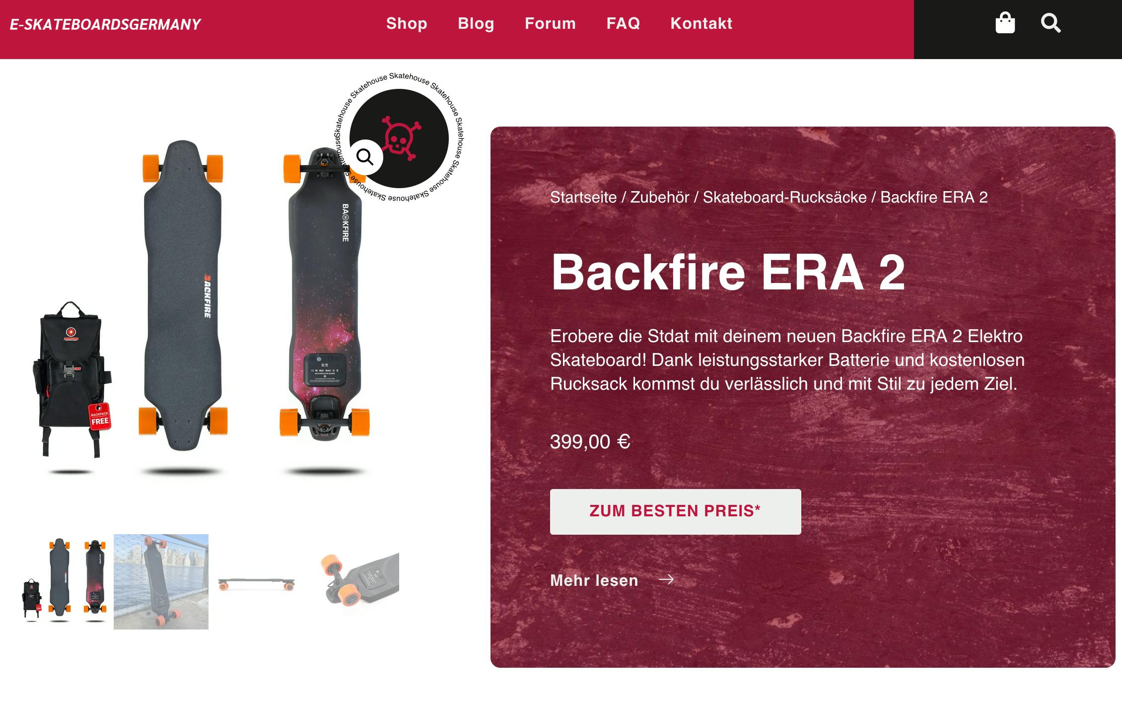 Backfire ERA 2

Erobere die Stdat mit deinem neuen Backfire ERA 2 Elektro Skateboard! Dank leistungsstarker Batterie und kostenlosen Rucksack kommst du verlässlich und mit Stil zu jedem Ziel.

399,00 €