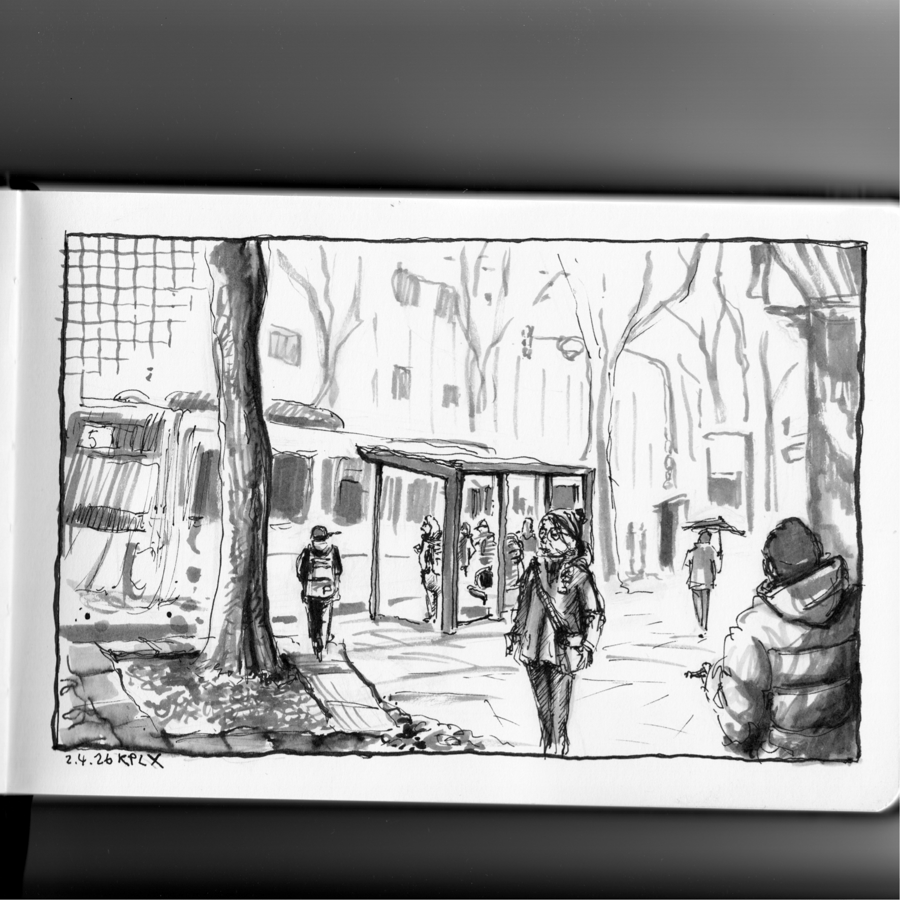 Urban Sketch, Zeichnung im Sketchbook, Aachen Bushof