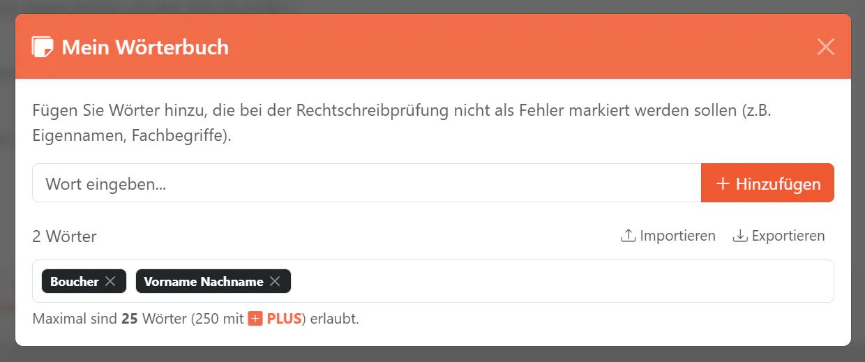 Das persönliche Wörterbuch