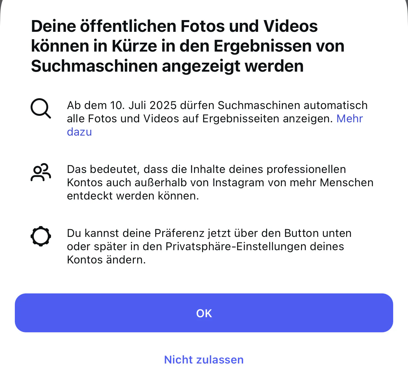 Diese Meldung taucht inzwischen in der App auf