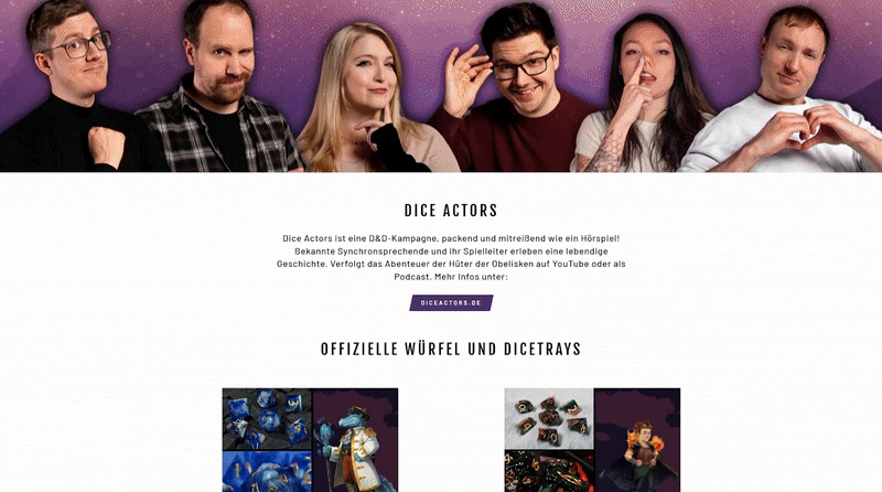 Die Website von Cat in The Dice Bag mit ihren Hüter-Würfelsets.