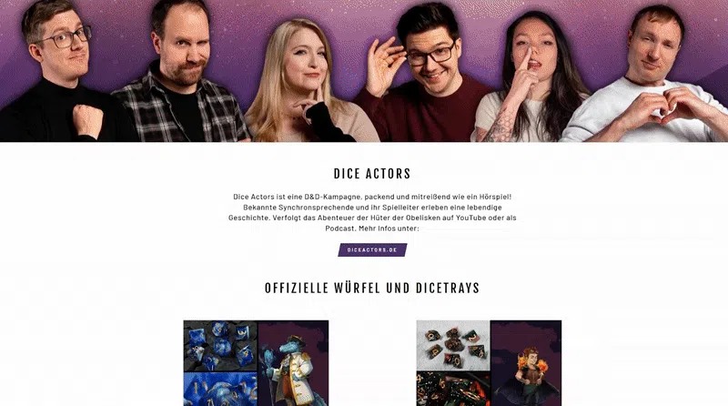 Die Website von Cat in The Dice Bag mit ihren HĂŒter-WĂŒrfelsets.