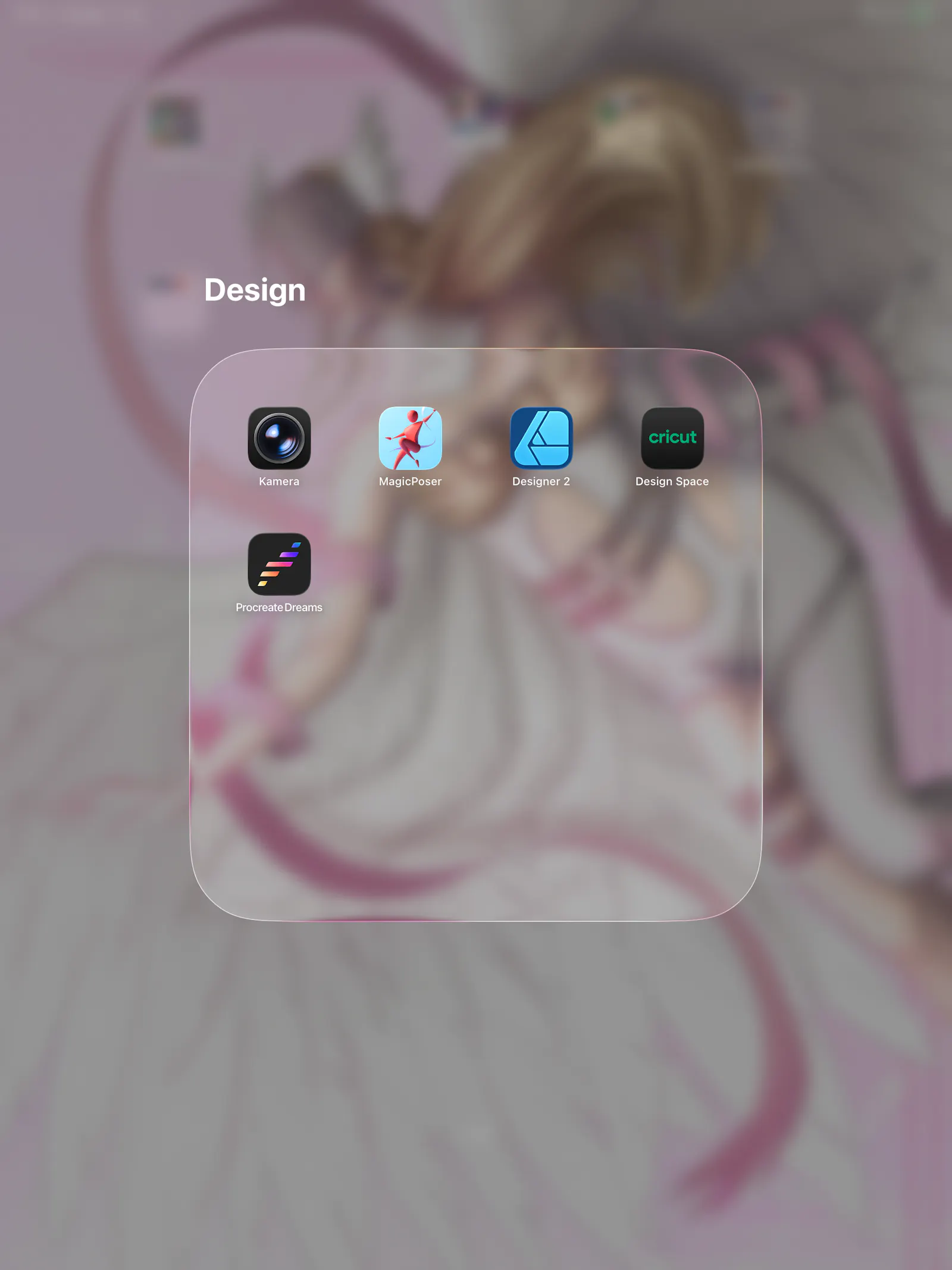 Auswahl meiner Design-Apps: Kamera, Magic Poser, Designer 2, Cricut Design Space, Procreate Dreams