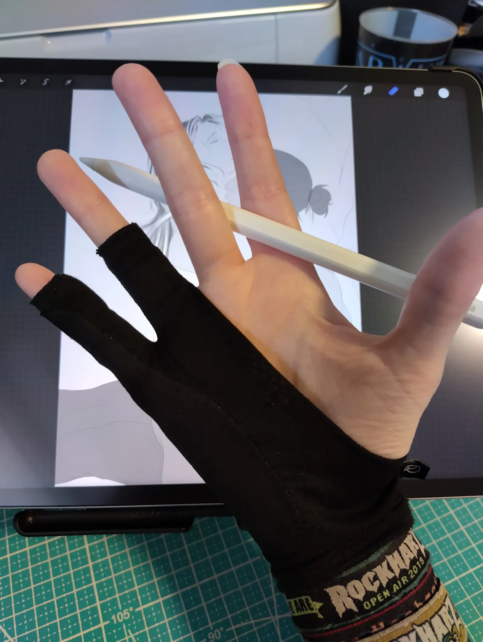 Zeichenhandschuh, der Handballen, kleinen und Ringfinger bedeckt