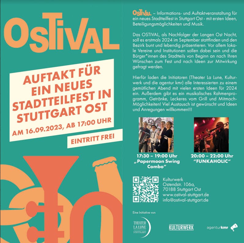 Einladung zur Auftaktveranstaltung für das neue Straßenfest OSTIVAL in Stuttgart-Ost.