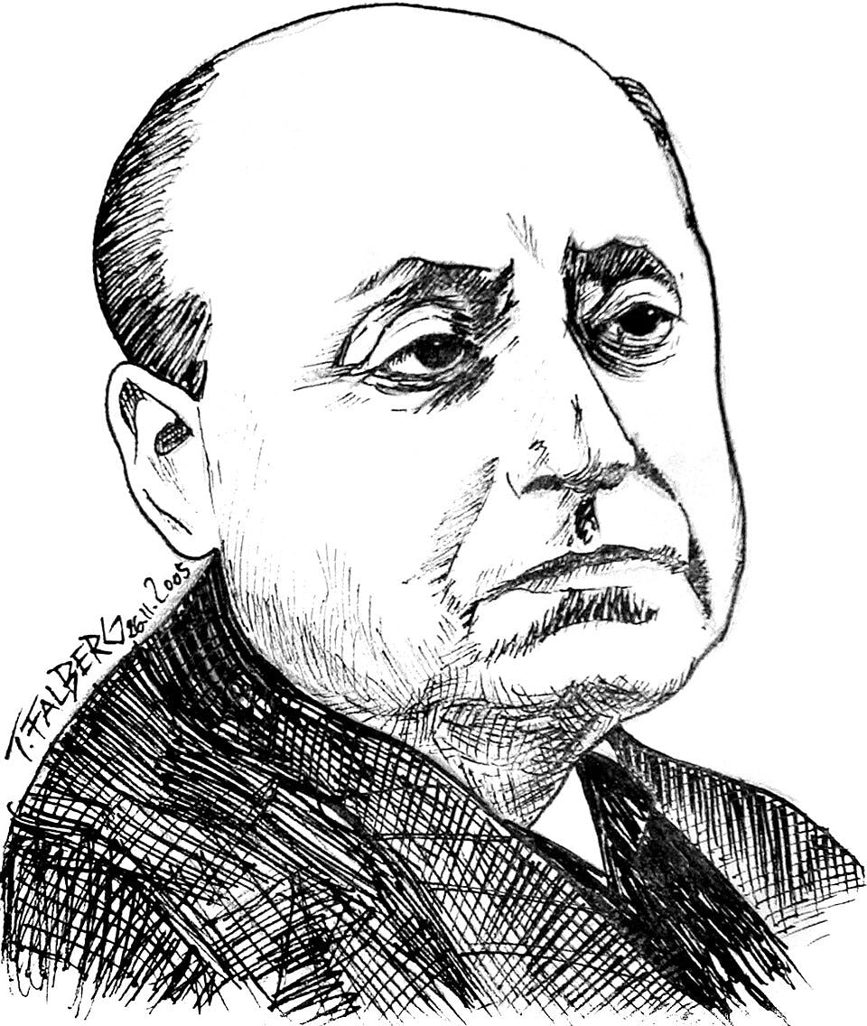 Gottfried Benn ca. 1951; Zeichnung von Tobias Falberg in 2005