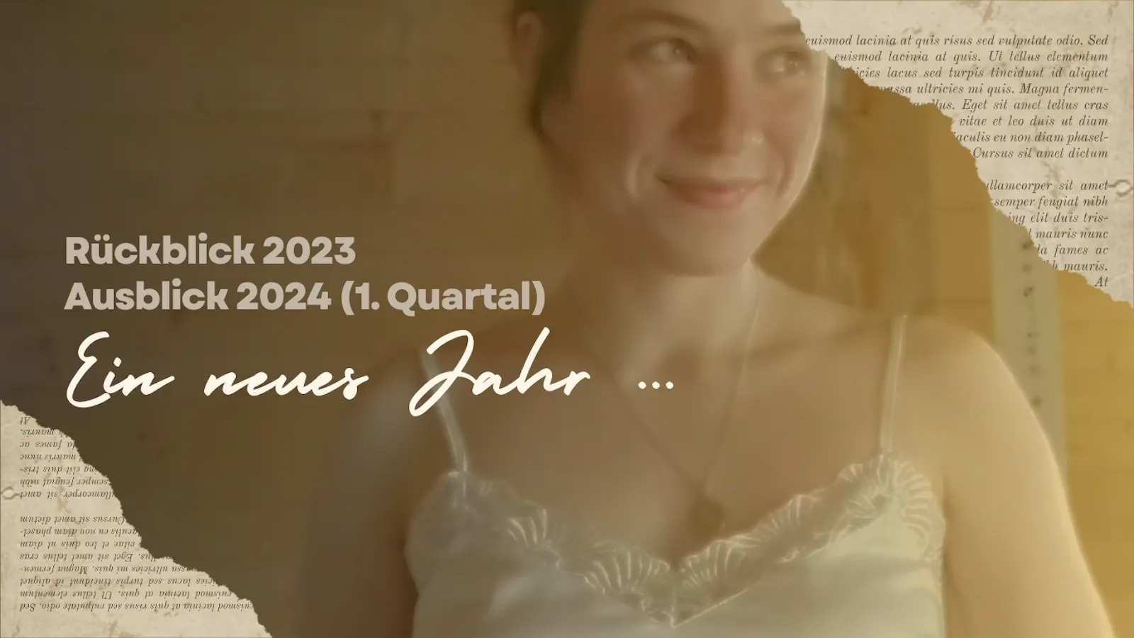 Das Titelbild zeigt ein Foto der Autorin. Daneben der Text: "Rückblick 2023. Ausblick 2024 (1. Quartal). Ein neues Jahr ...)