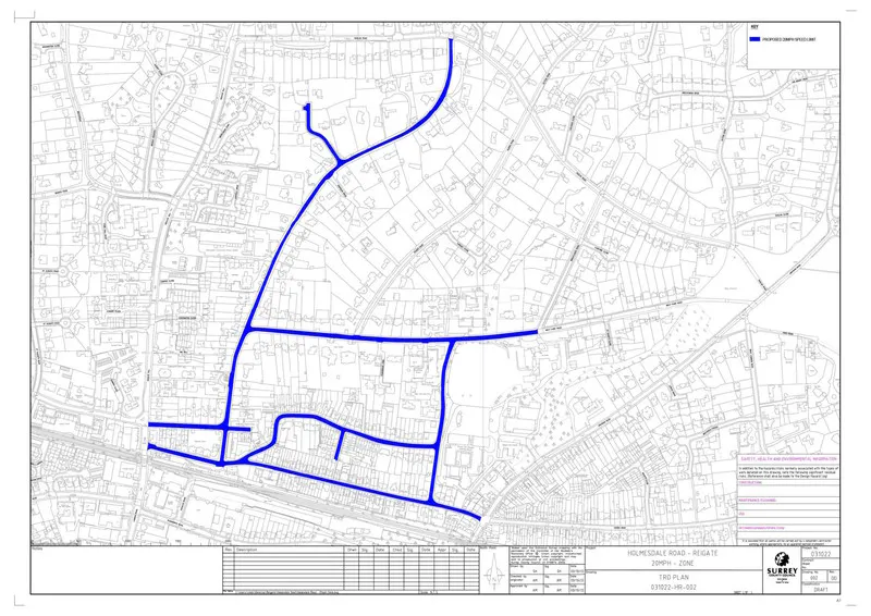 Map of proposed new 20mph limits for Reigate town centre