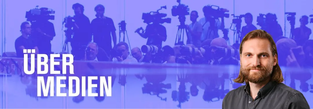 Übermedien-Logo und Foto von Übermedien-Chefredakteur Alexander Graf.