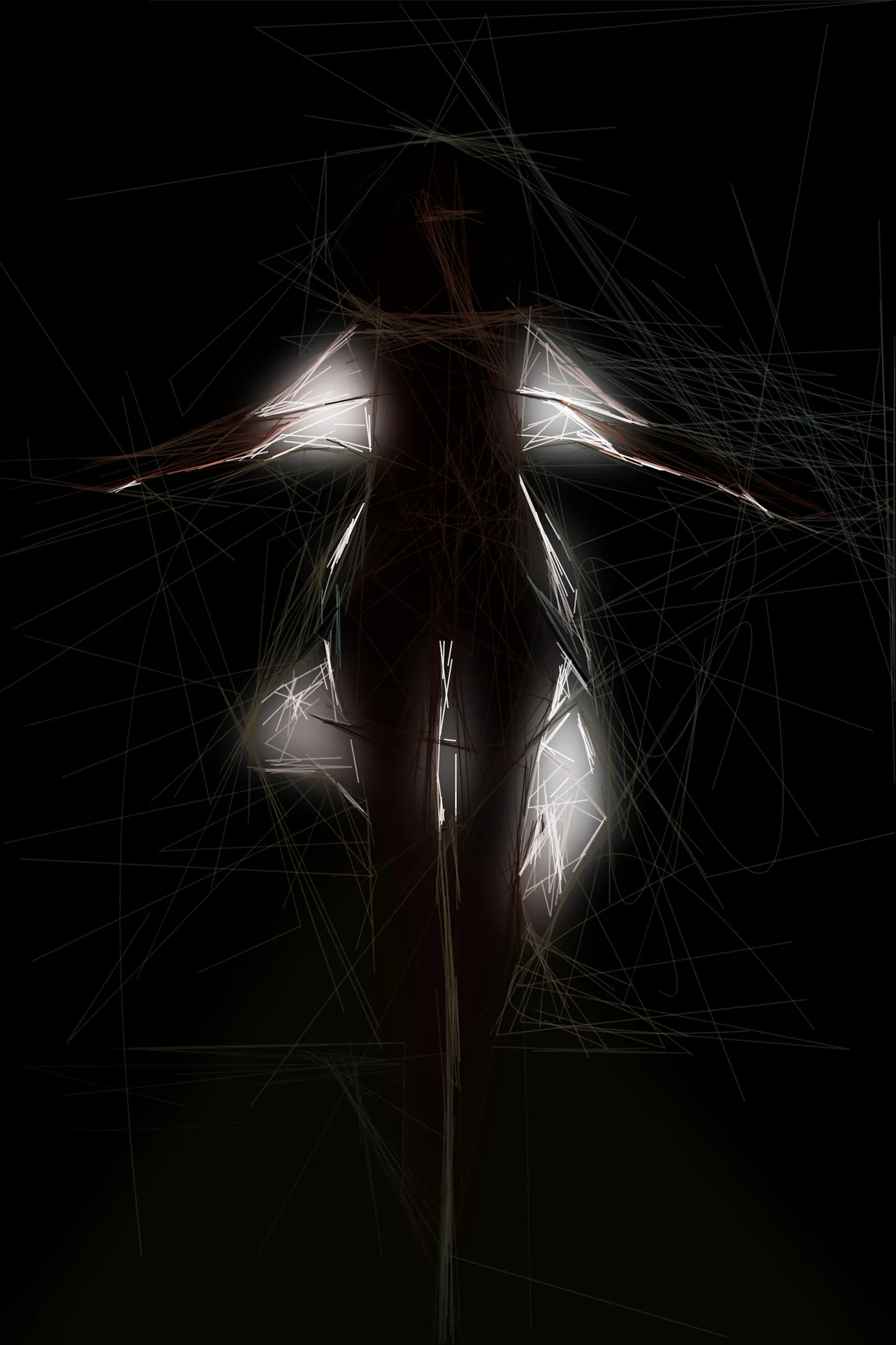 The light is behind her as she flies, lighting up her robe. The lines could be seen, at least, to make that image.
