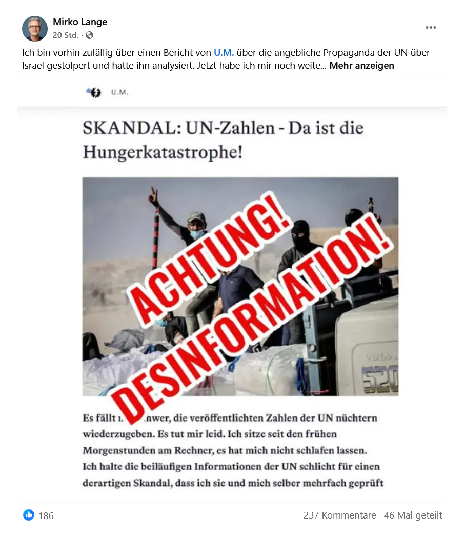 Screenshot eines Beitrags von Lange