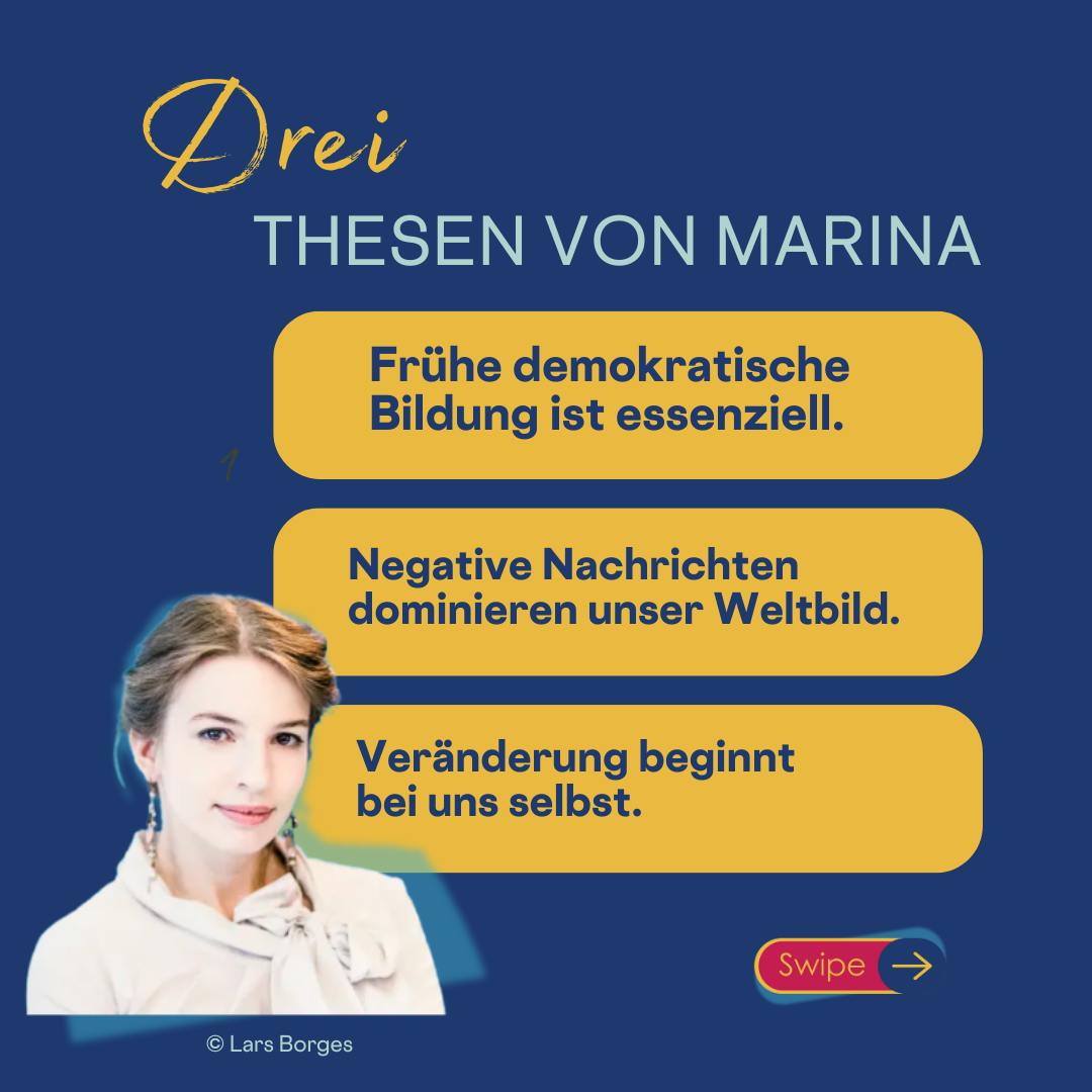 Sharepic zu den Thesen von Marina, die diese heute im Podcast platziert hat.