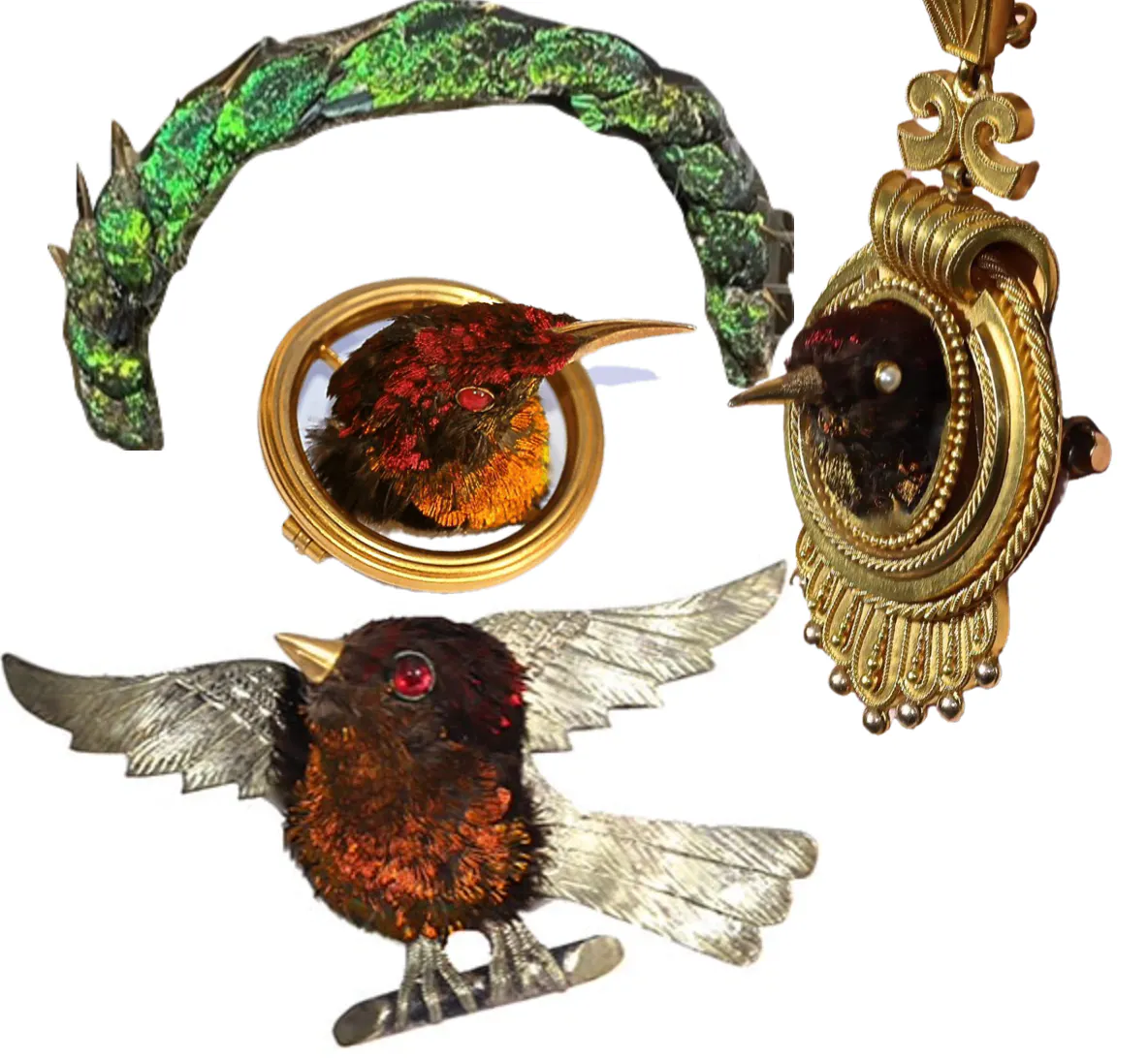 Viktorianische Schmuckstücke unter Verwendung echter Kolibris