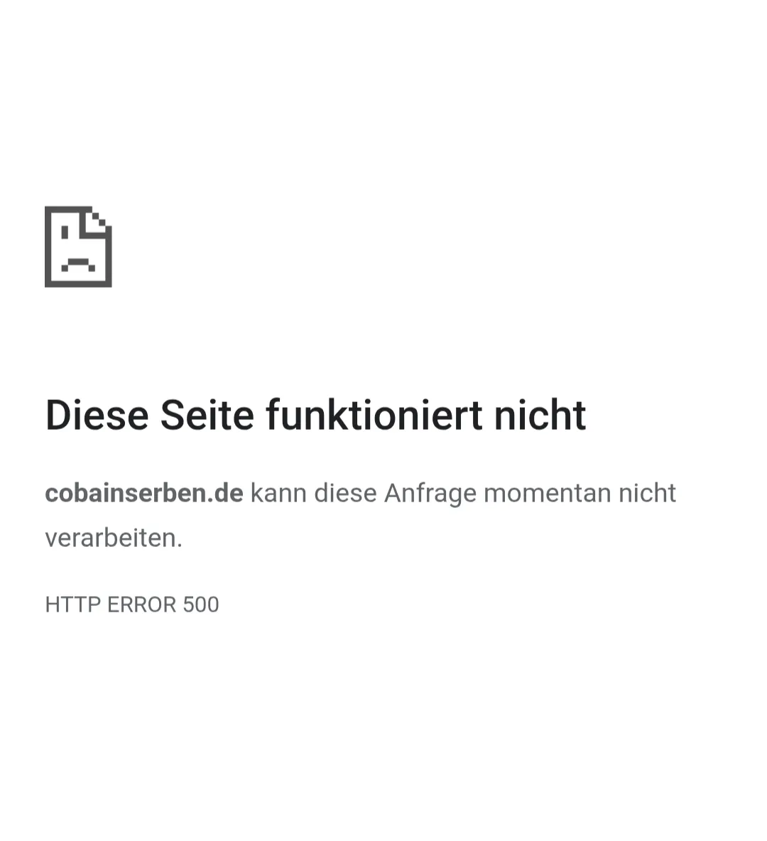 Eine Fehlermeldung im Internet: "Diese Seite funktioniert nicht" HTTP ERROR 500