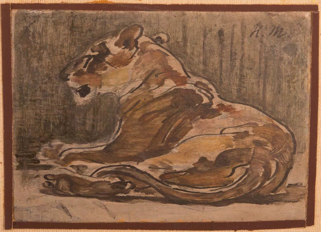 Raubkatzen hatten es Hans Molfenter besonders angetan: hier eine Löwin, gemalt wohl in den
1920er-Jahren. Das Bild stammt aus einem Auktionskatalog.