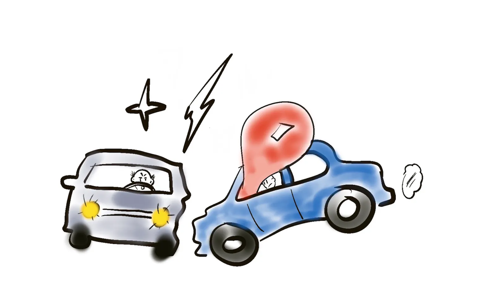 Zeichnung von zwei Autos die zusammenstoßen