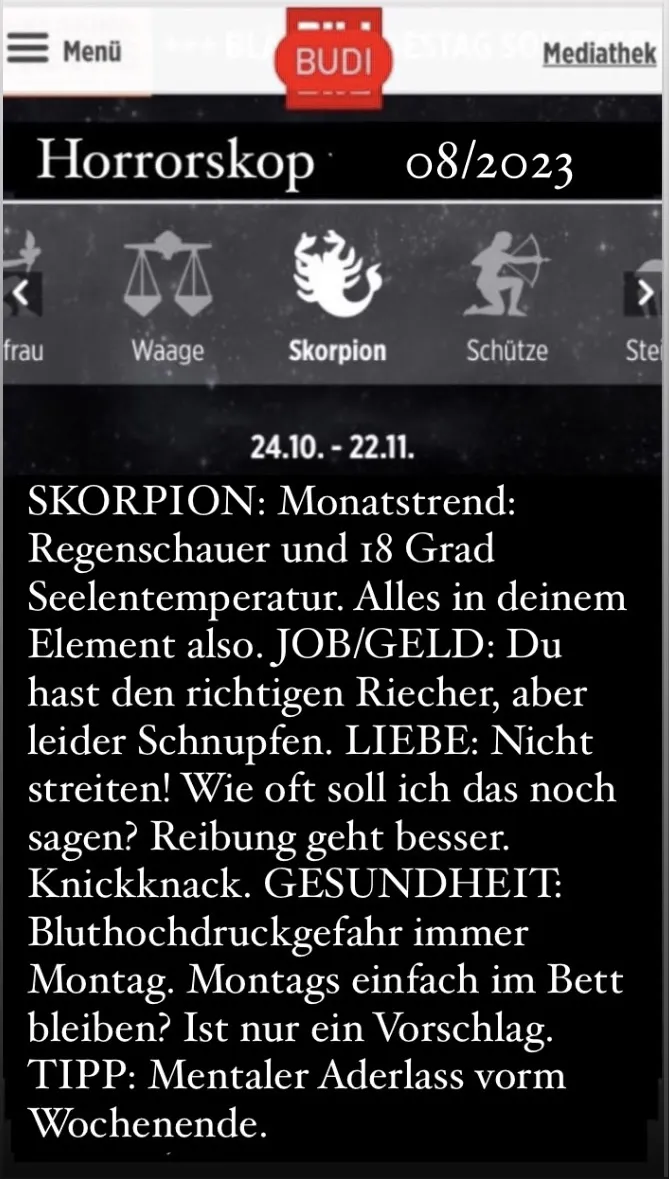 Muckibudes Sternzeihen Horror 
08/2023 Jungfrau