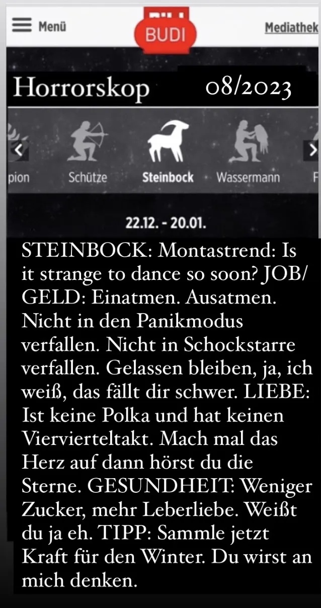 Muckibudes Sternzeihen Horror 
08/2023 Steinbock