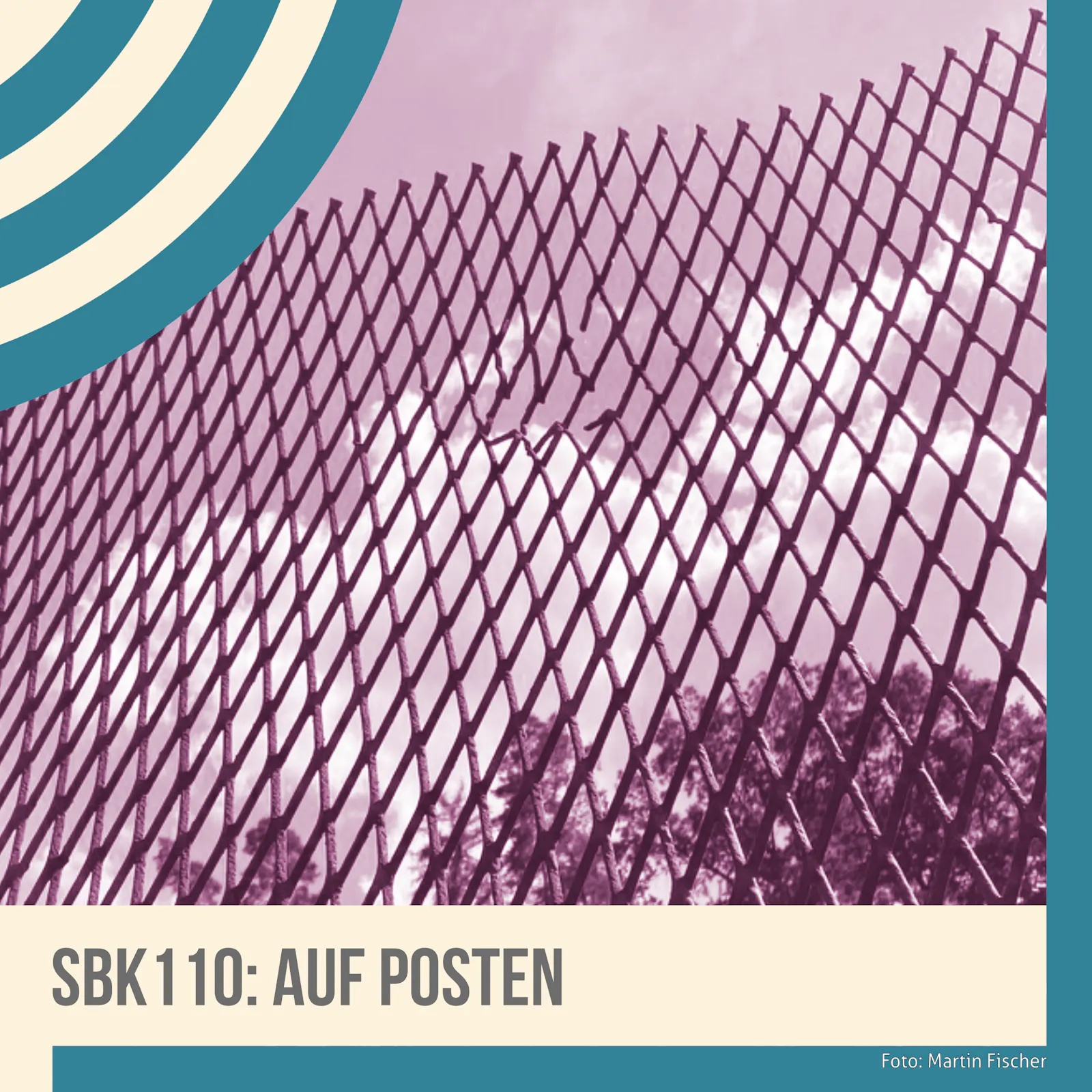 Grenzzaun und Himmel nach dem Grenzmuseum Schifflersgrund und der Titel der Folge "SBK110 Auf Posten"