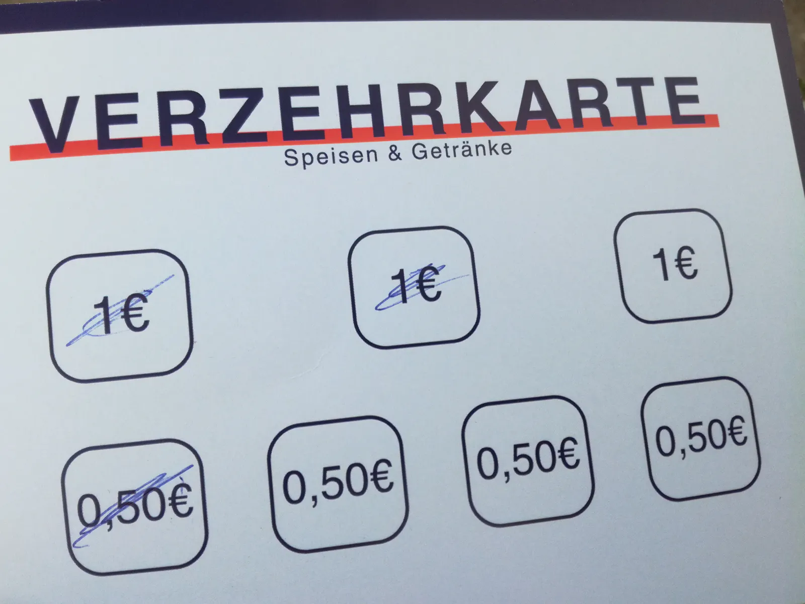Eilenburg gegen Babelsberg 03. Verzehrkarte, drei Felder durchgestrichen.