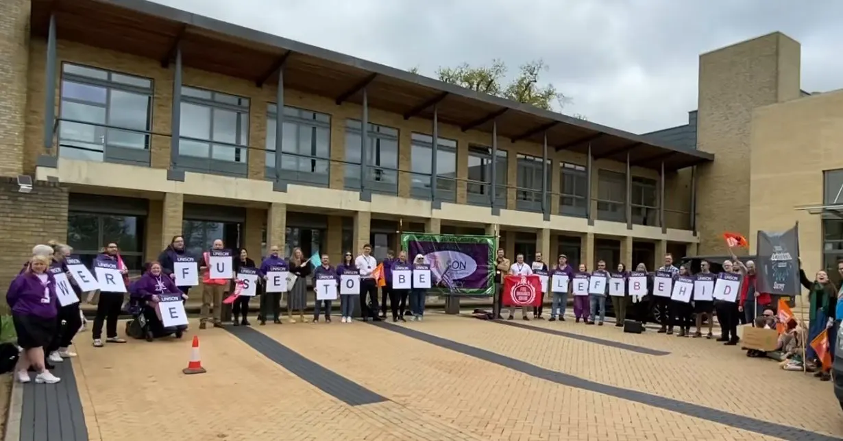 Pay protest at Surrey County Council HQ, May 2023