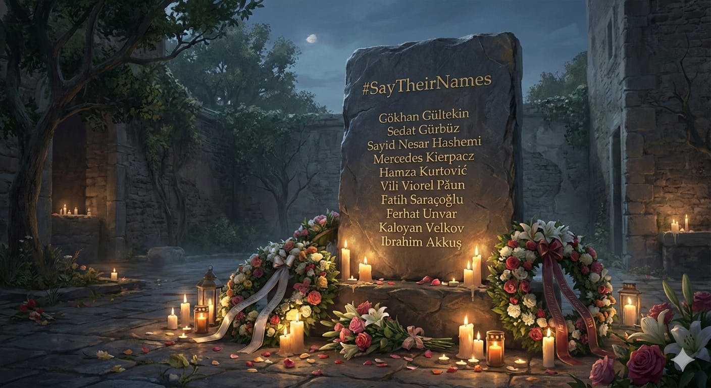 Diese KI erstellte Grafik zeigt eine Gedenktafel mit den Name der Opfer des Hanau Anschlags.
