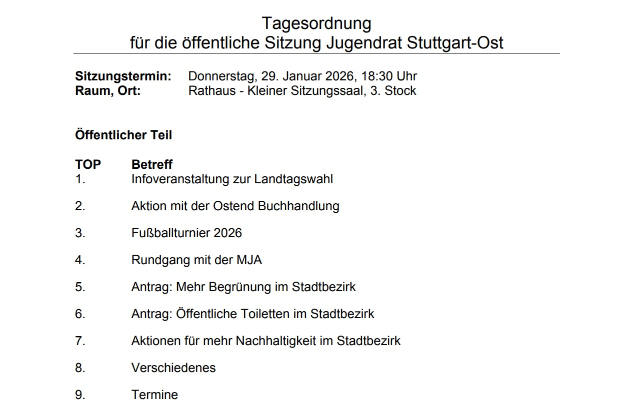 Tagesordnung des Jugendrats