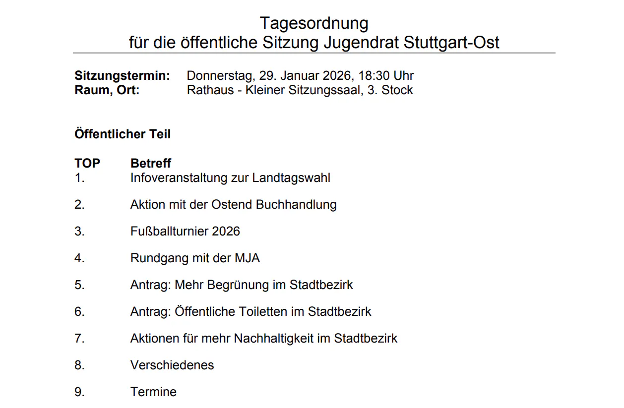 Tagesordnung des Jugendrats