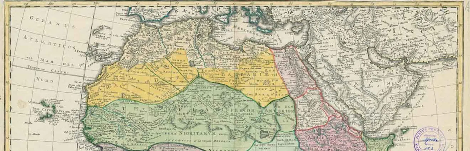 Ausschnitt des oberen Teils einer Karte des afrikanischen Kontinents von Johann Haase aus dem Jahr 1737