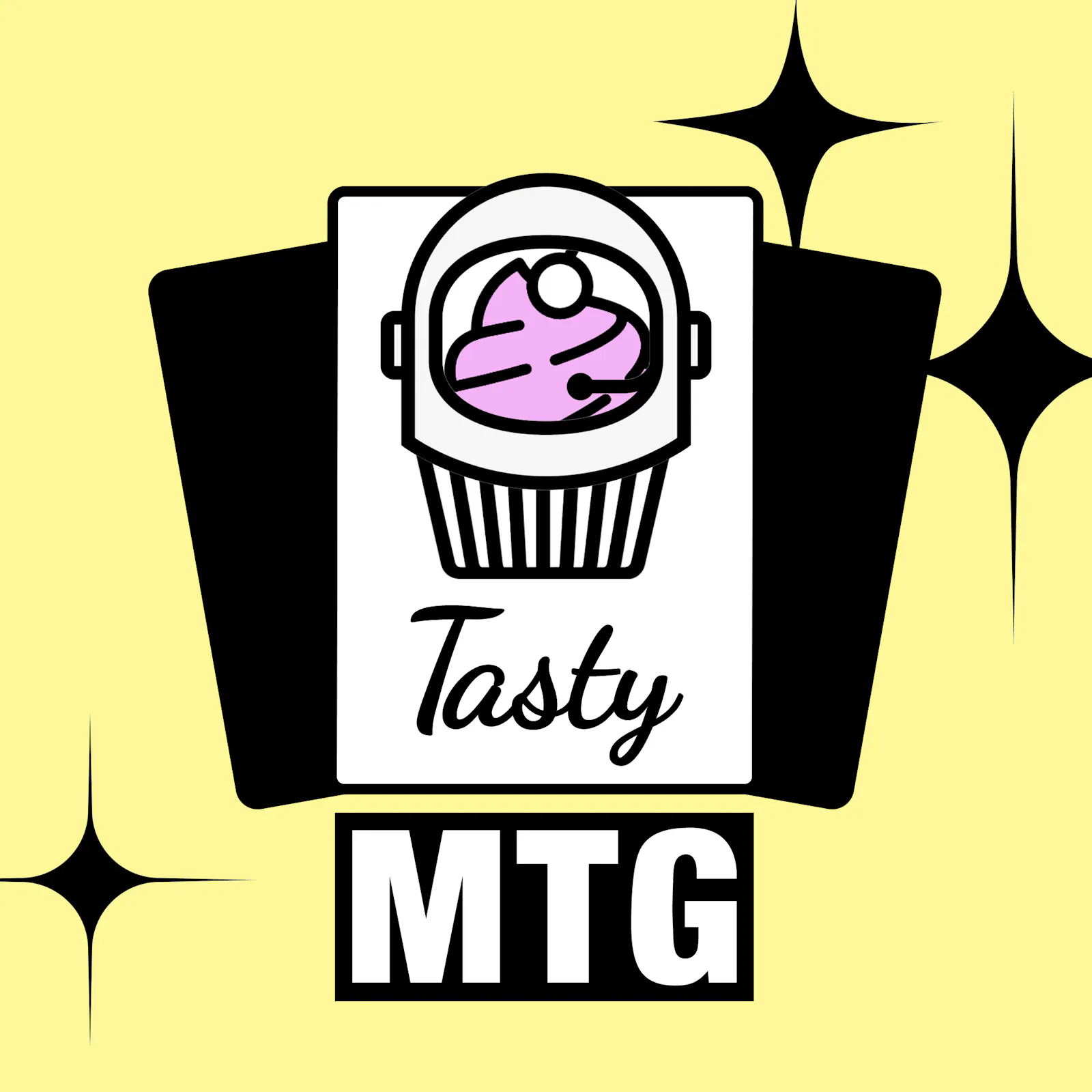 Das Coverbild zur aktuellen Folge: Der Tasty-MTG-Muffin hat einen Weltraumhelm auf und um ihn herum funkeln Sterne.