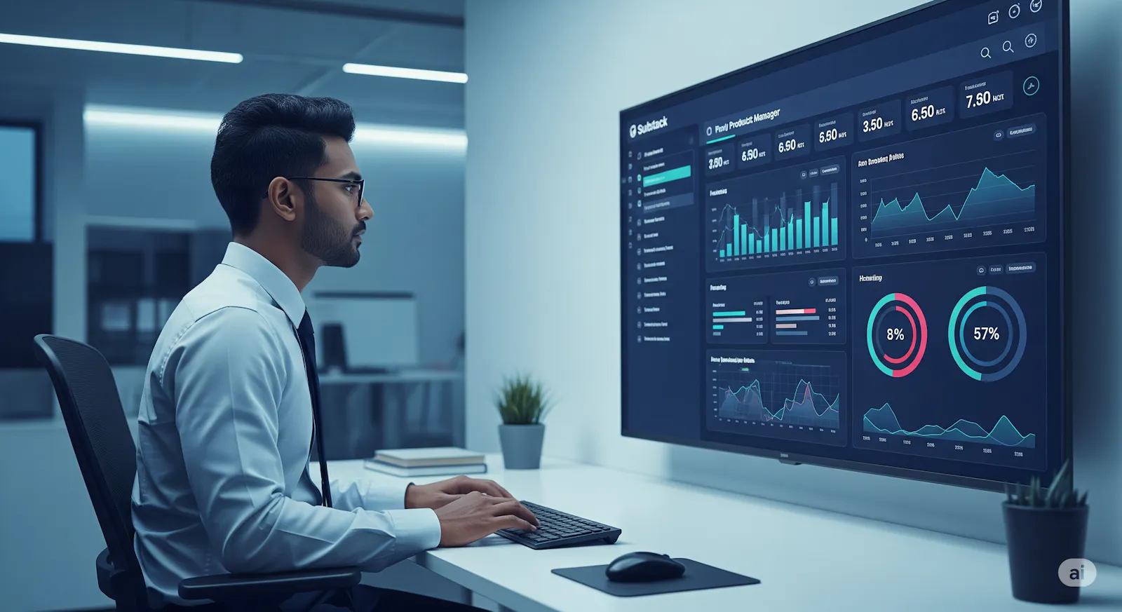 a Product manager using analytics AI driven dashboard