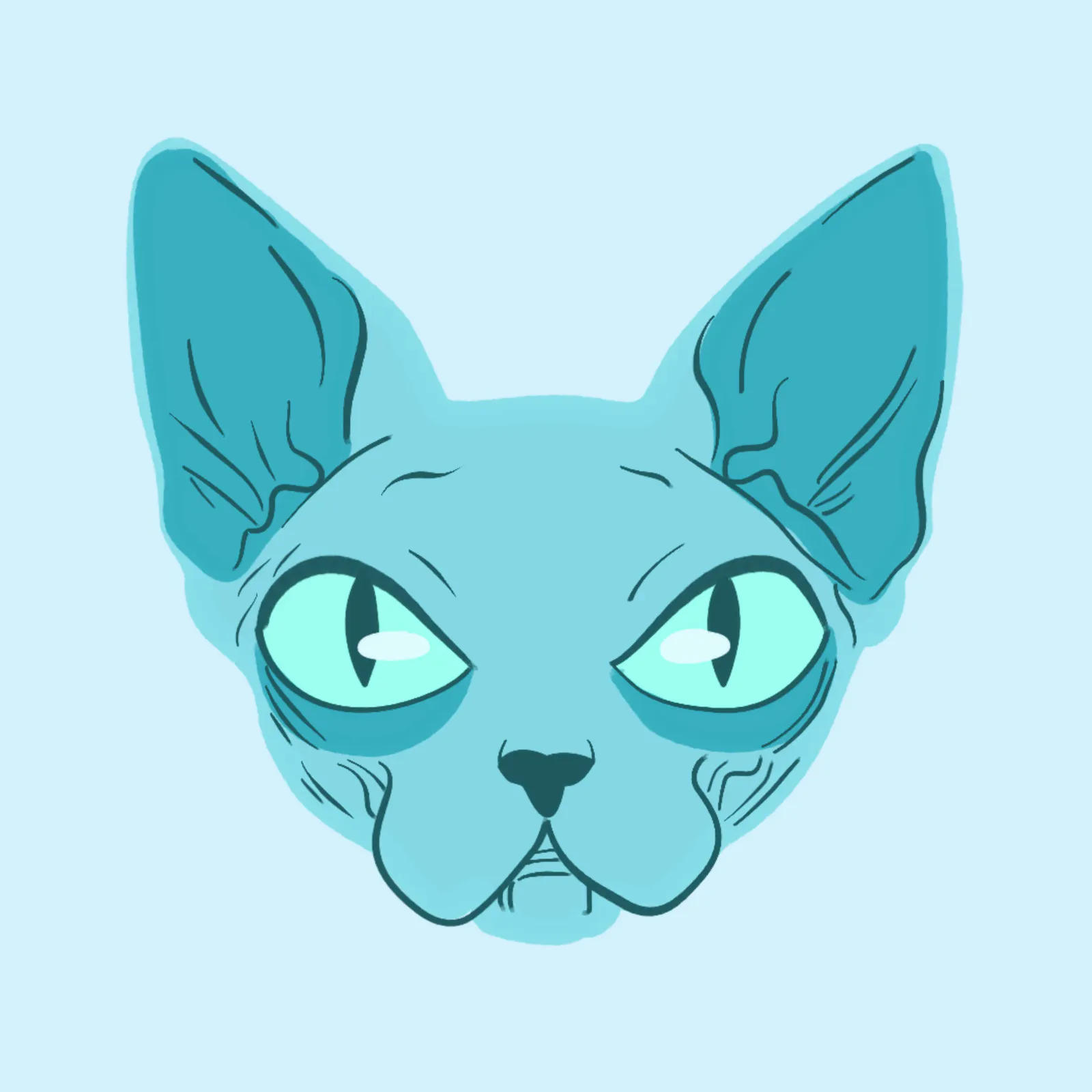 Illustration des Gesichts einer blauen Sphinx-Katze