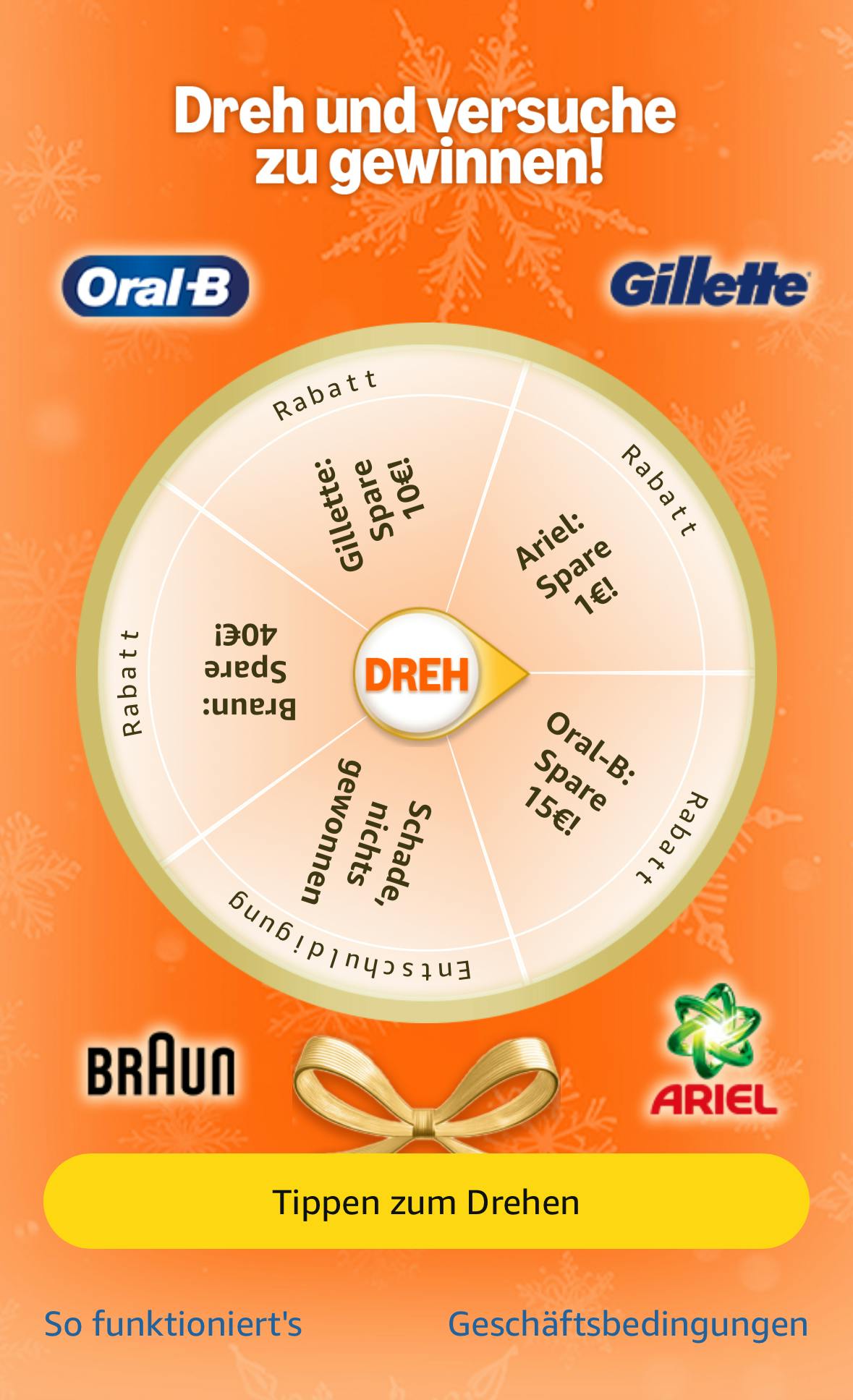 Ein Glücksrad mit verschiedenen Rabattangeboten