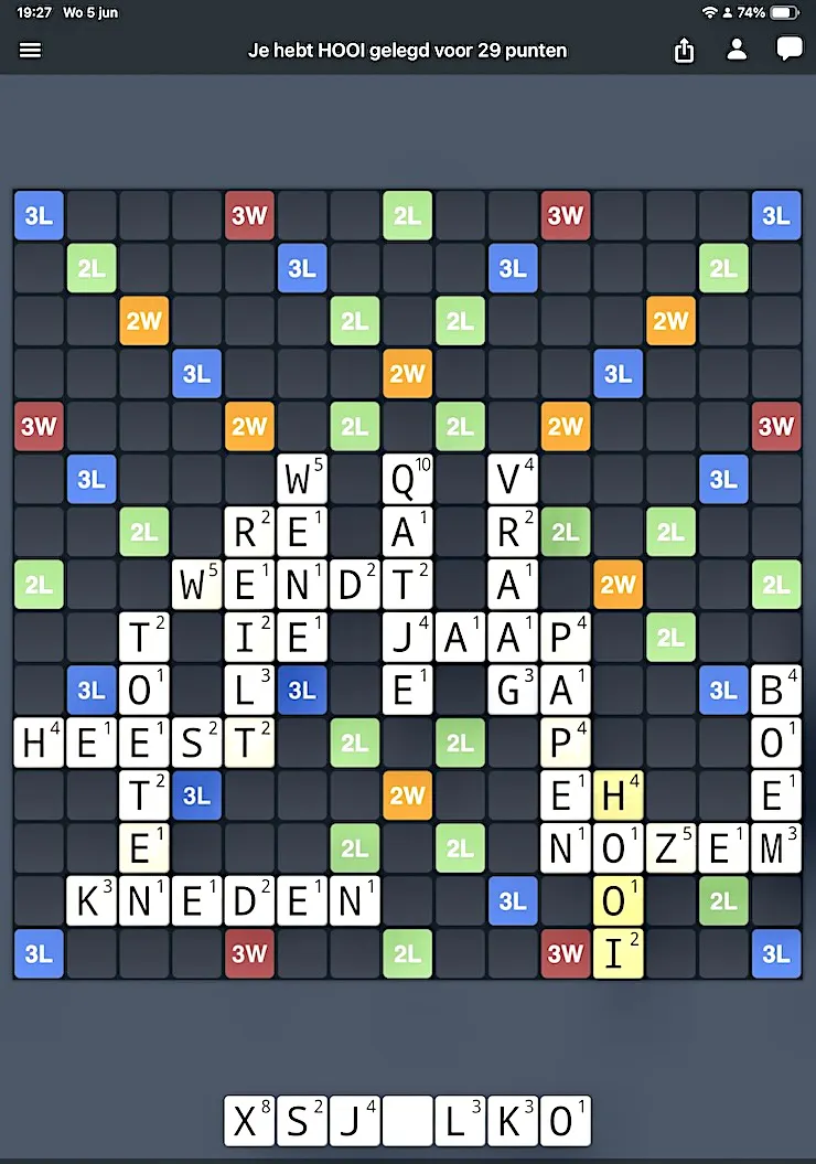 Screenshot eines WordFeud-Spiels