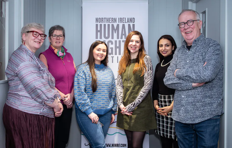 Image says: VIEWdigital workshop: Una Murphy, left, with Edie Shillue, Clodagh Traynor, Judith Mitchell, Abeer Musawaei, and Brian Pelan