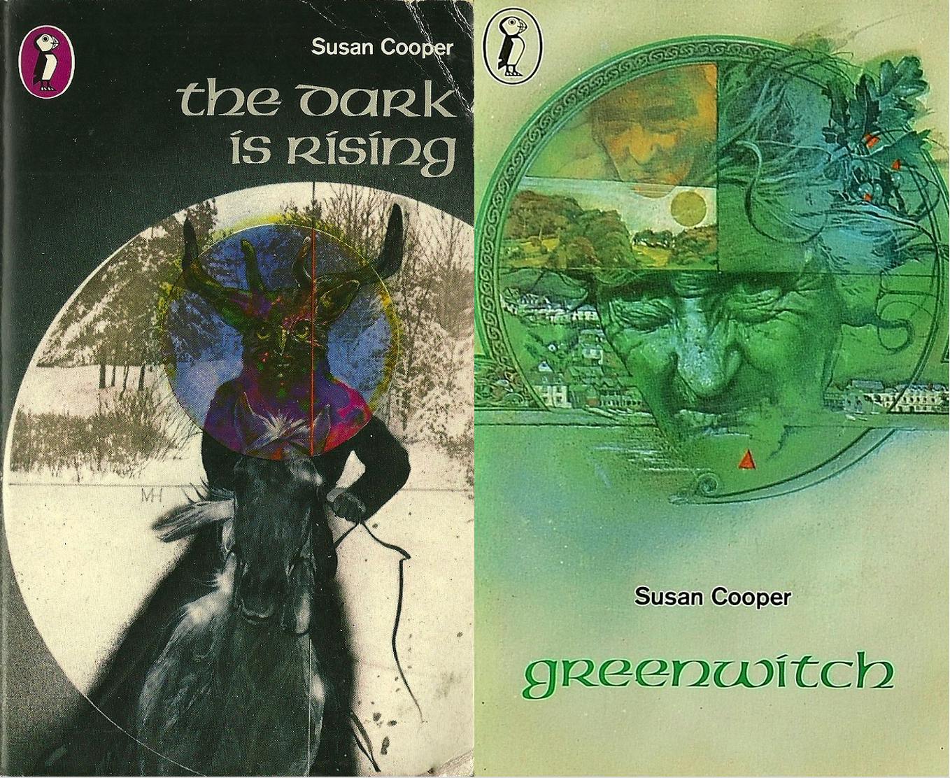 Susan Cooper's The Dark Is Rising and Greenwitch, in the Puffin editions with cover art by Michael Heslop
