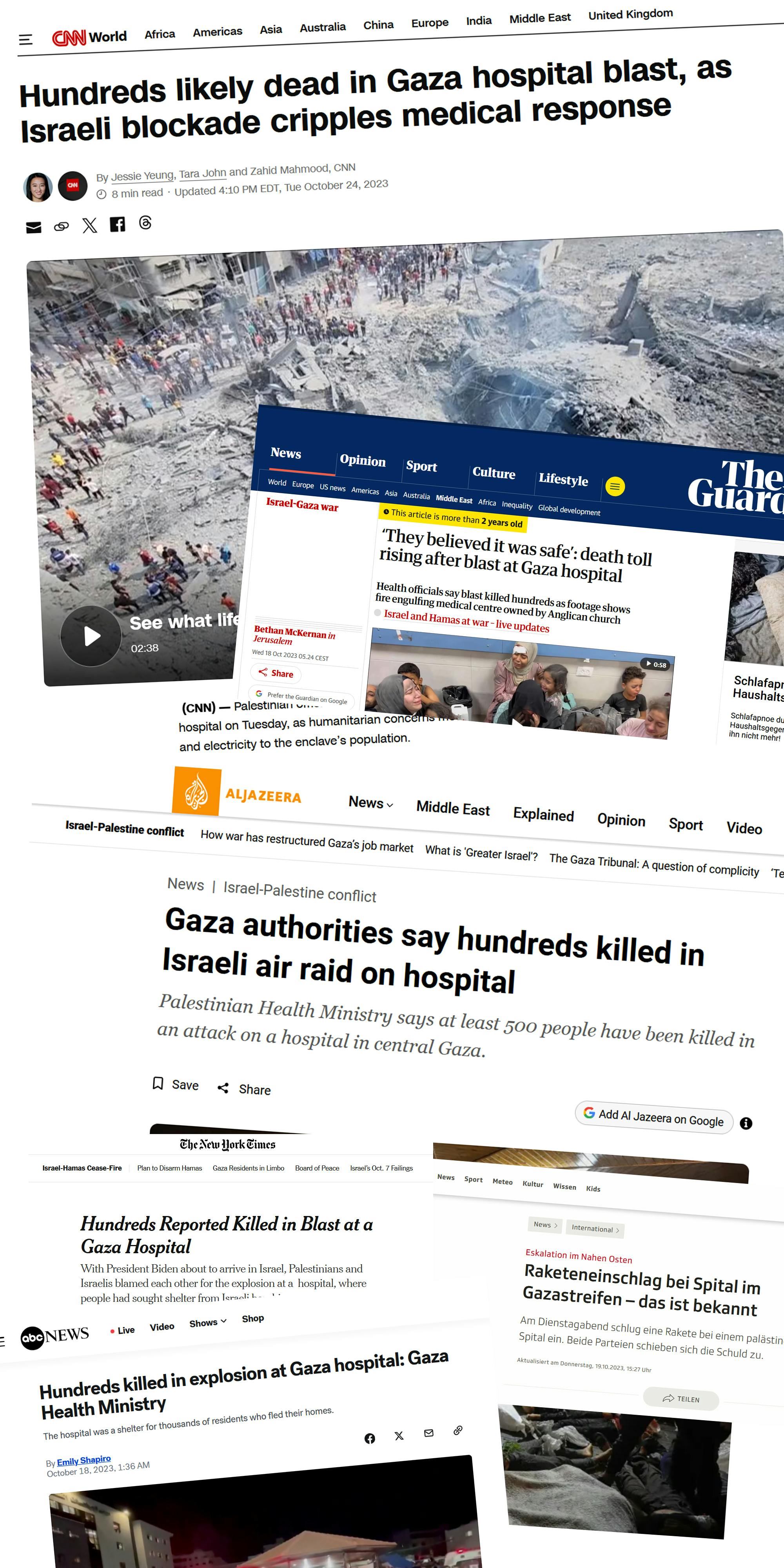 Screenshots verscheidener Berichte aus internationalen Zeitungen.