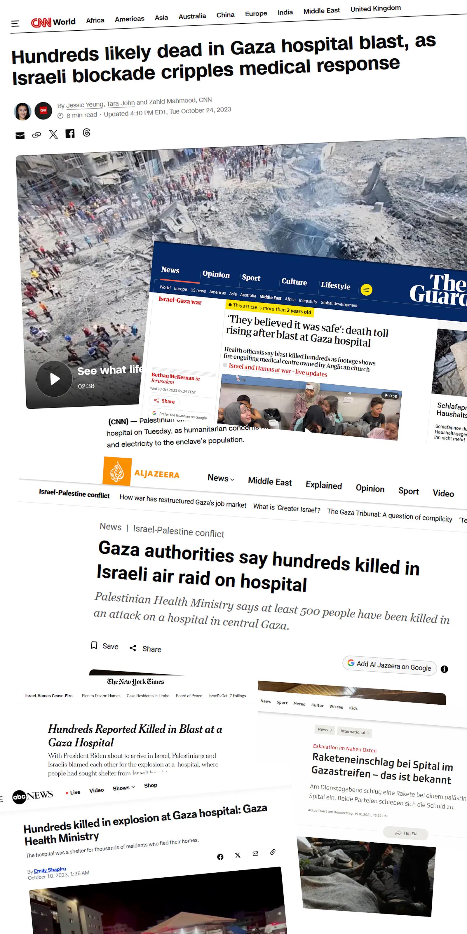 Screenshots verscheidener Berichte aus internationalen Zeitungen.