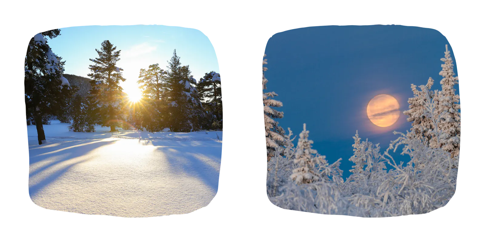 sonne und mond in winterlandschaft