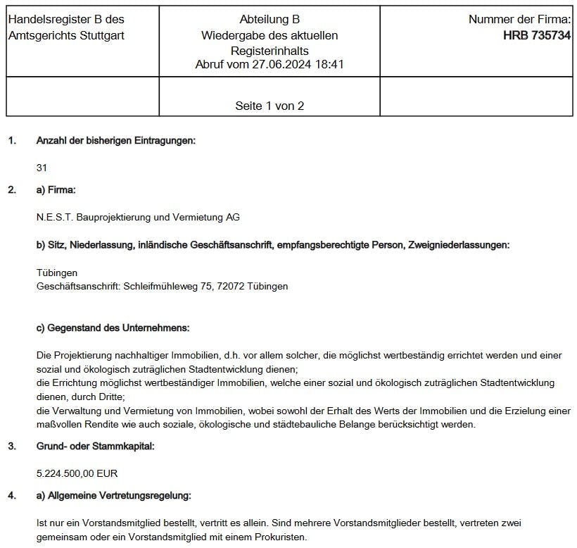 Auszug aus Handelsregister