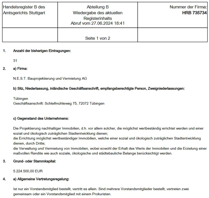 Auszug aus Handelsregister