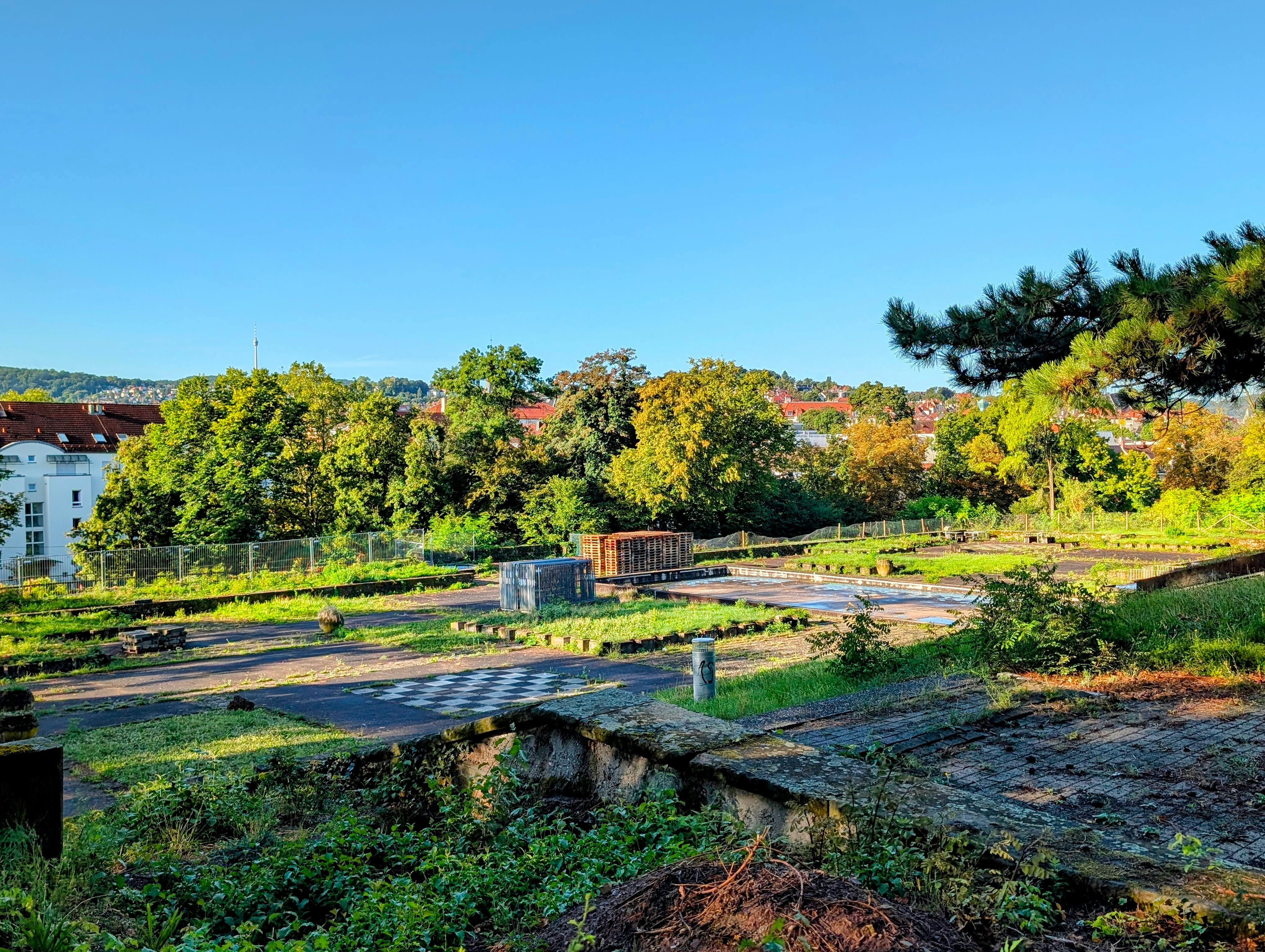 Die ebenfalls denkmalgeschützte Brunnenterrasse unterhalb der Villa Berg wird jetzt erst abgeräumt, dann abgedichtet. Foto: Jürgen Brand