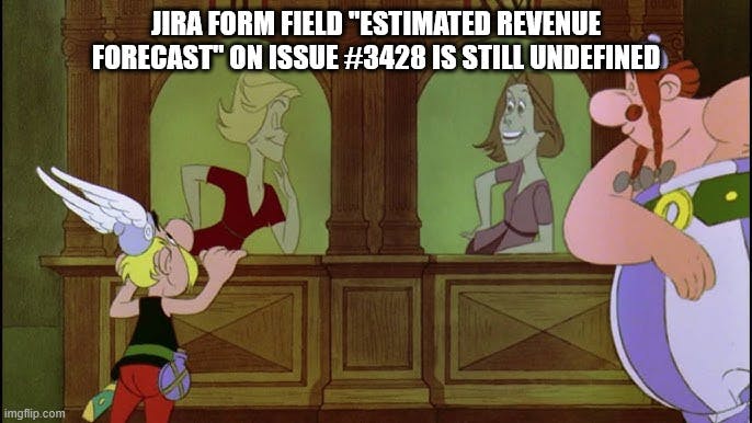 asterix waiting at a booth to receive permit 38A