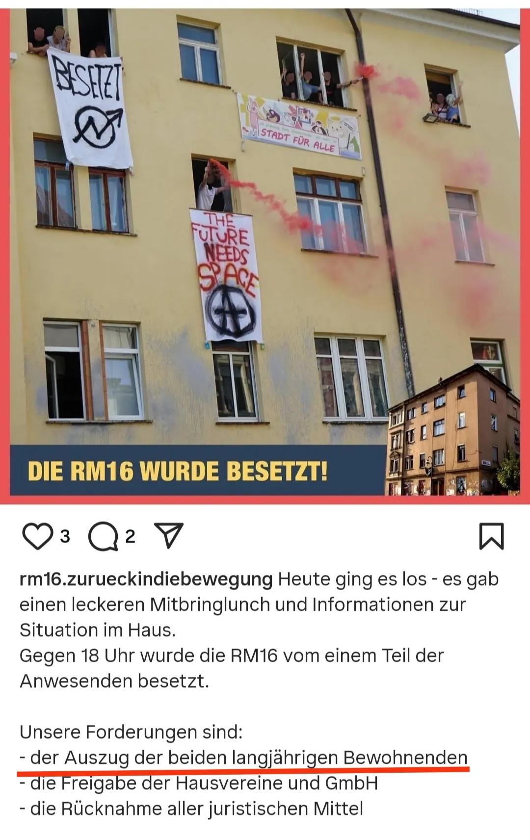 Screenshot Instagram Die RM16 wurde besetzt!